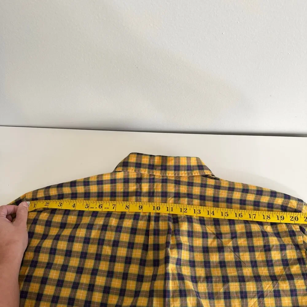 J Crew Men's XL Shirt Button Down Yellow Plaid Slim Untucked Fall Country Farm